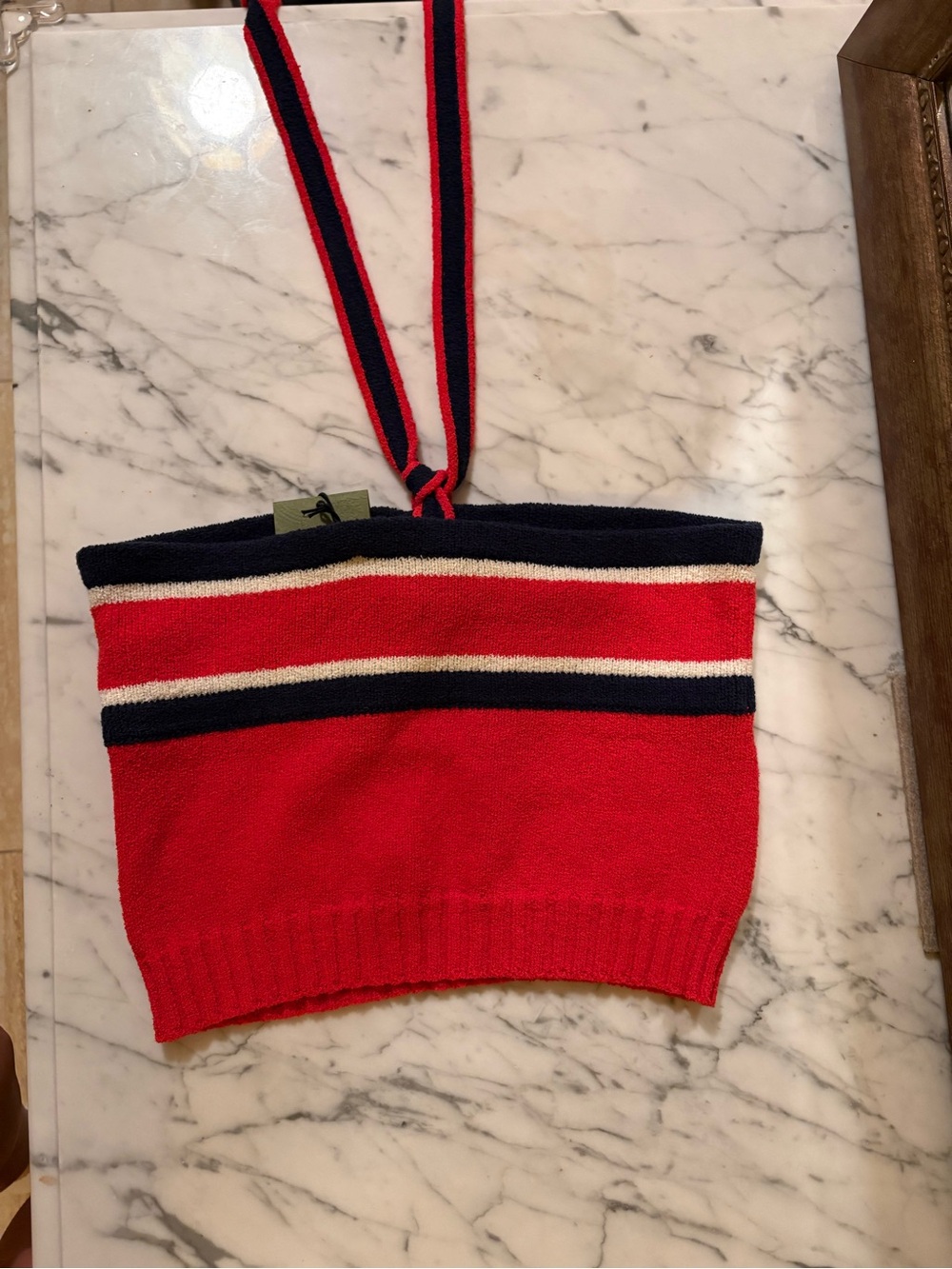 Gucci Red Navy White Halter Knit Crop Top - Picture 4 of 8